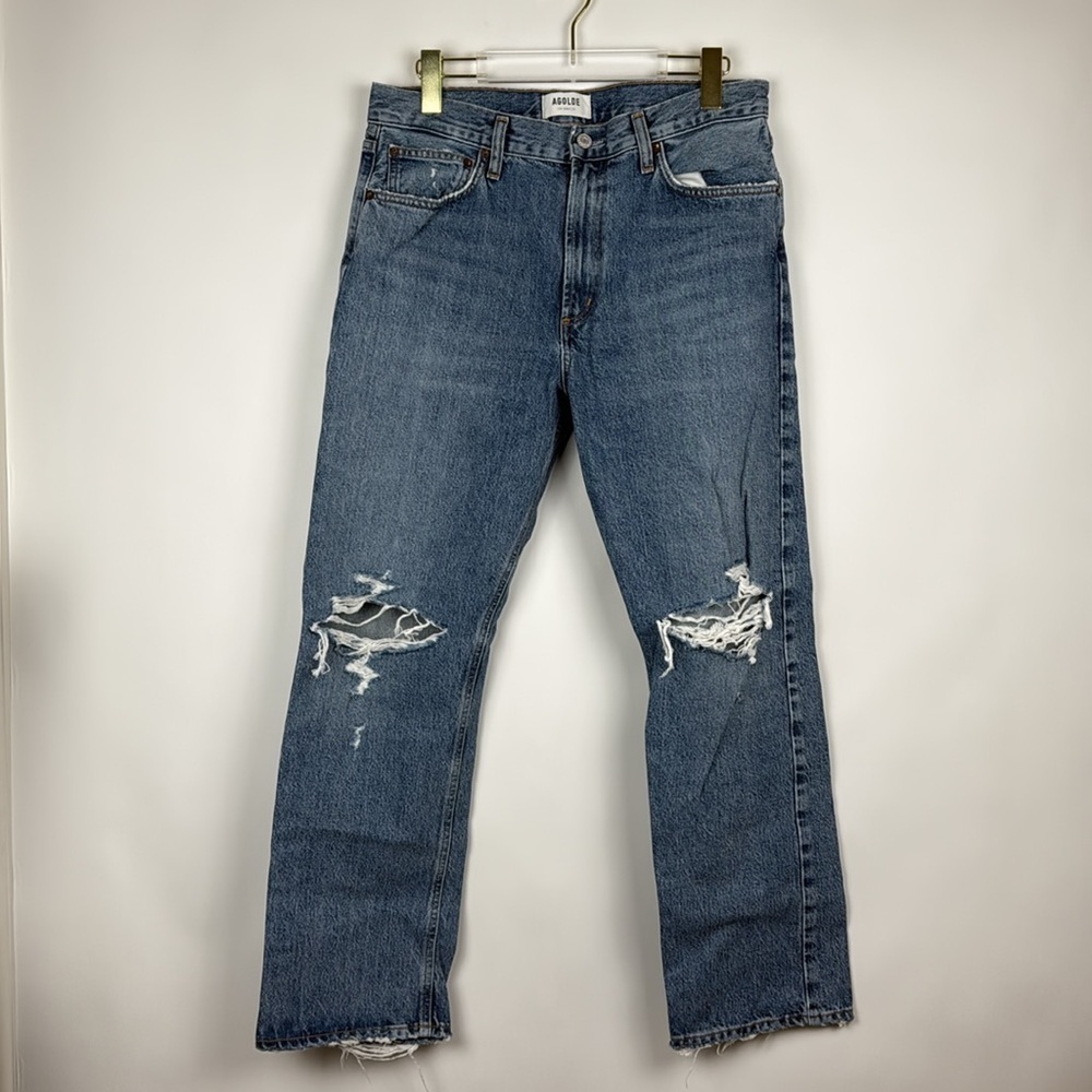 Agolde Mia Mid Rise Straight Leg Distressed Jeans in Rule Size 29 - Picture 5 of 13